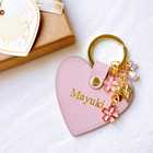 【名入れ】COLORFUL HEART KEYRING 揺れる桜　革キーホルダー