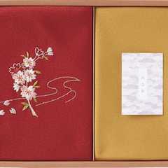 草花の遊び 刺繍入り二巾風呂敷&金封包み 赤