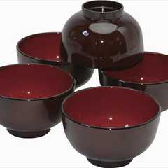 レンジ汁椀 溜内朱 5客揃