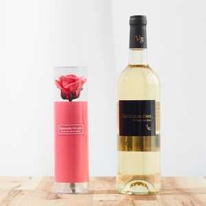 フランス白ワインとピンクのお花のギフトセット