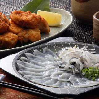 大分豊後とらふぐ刺身と玄界灘しろさばふぐ唐揚げ