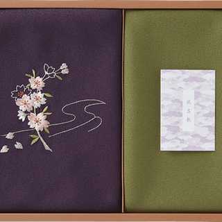 草花の遊び 刺繍入り二巾風呂敷&金封包み 紫