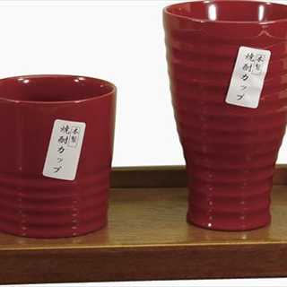 木製焼酎カップセット 朱塗 トレー付