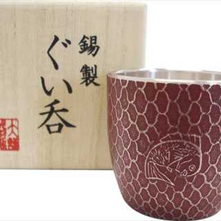 本錫ぐい呑 鯛網朱(桐箱入)
