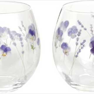 花文グラスハナフミ ペアタンブラー380ml(ビオラとラベンダー柄)