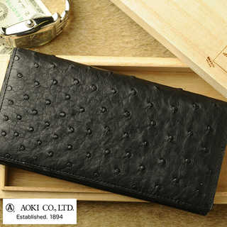 青木鞄 長財布 小銭入れなし Luggage AOKI 1894 Ostrich ブラック