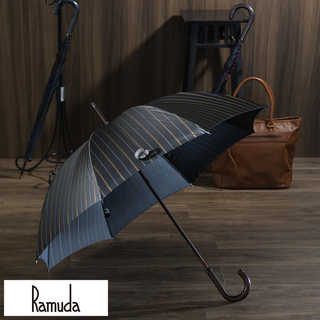 Ramuda メンズ 傘 65cm 甲州織 チョーク ストライプ 8本骨 UV加工 細巻き 高級 雨傘 ビジネス 大人 通勤