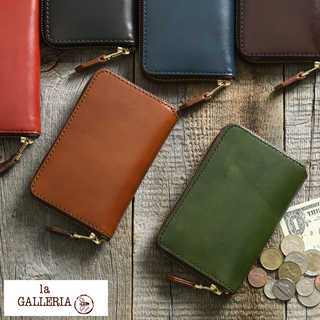 青木鞄 la GALLERIA メンズ財布 二つ折り 縦型 メンズ ラウンド ファスナー laccato