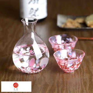 津軽びいどろ 桜吹雪 花筏のような徳利 おちょこ 3点セット