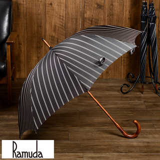 Ramuda 長傘 晴雨兼用 8本骨 65cm 日本製 楓1本棒 ストライプ柄
