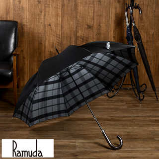 Ramuda 長傘 晴雨兼用 8本骨 65cm 日本製 大判チェック裏地 楓手元