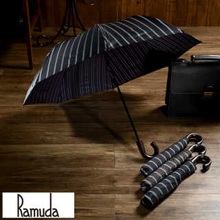 Ramuda 折りたたみ傘 8本骨 55cm ストライプ 籐手元