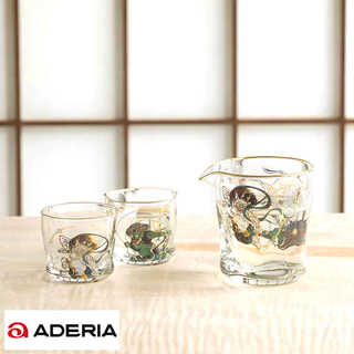 ADERIA 日本を楽しむ ぐい呑み 3点セット 風神雷神図 (ぐい呑み2個 片口1個)