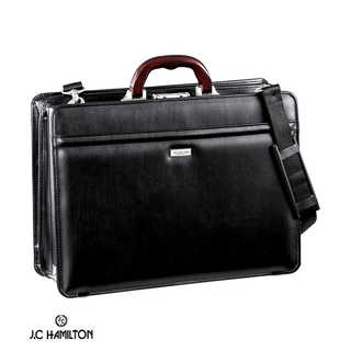J.C HAMILTON 日本製 天然木ハンドル 大割れ 2層式 ダレスバッグ ブラック
