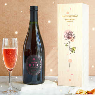 名入れ CELEBRATE ROSE スパークリングワイン 木箱入り 一輪のバラデザイン