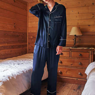 メンズシルクパジャマ長袖ロングパンツセット