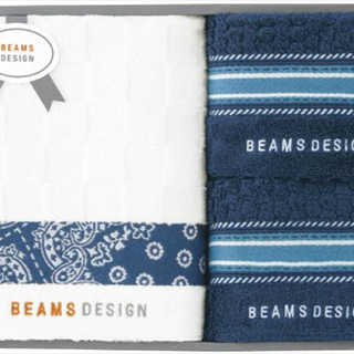 BEAMS DESIGN チェッカーバンダナ バスタオル&フェイスタオル2P 51-3139500NB ネイビーブルー