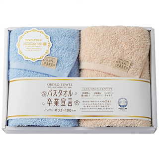 バスタオル卒業宣言 ロングフェイスタオル2枚セット ブルー×モカ