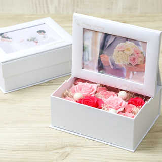 名入れ 薔薇フラワーフォトボックス ピンク