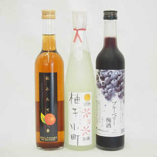 柚子小町+ブルーベリー梅酒+あんずのお酒 500ｍｌ×3本