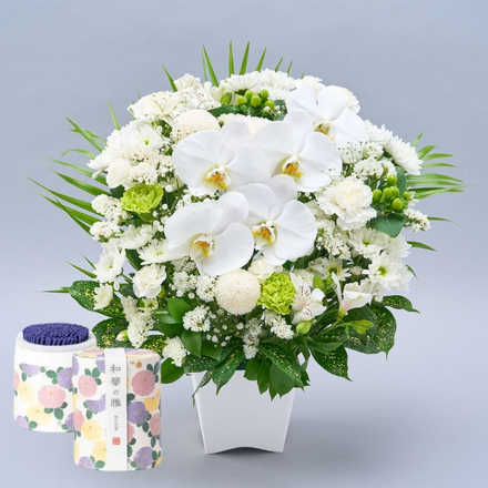 【送料無料】メモリアルアレンジメントL 線香セット（供花）〜オーキッド〜