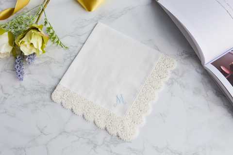 【イニシャル刺繍可能】レースハンカチーフ