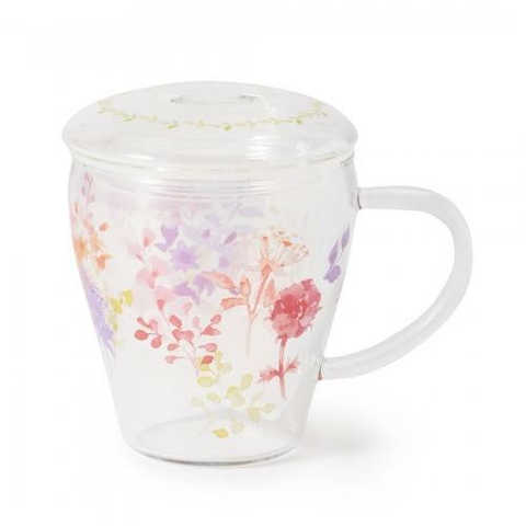 EL40 水彩フラワー柄耐熱ガラスマグカップ