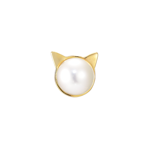 PEARL CAT PIERCED EARRING