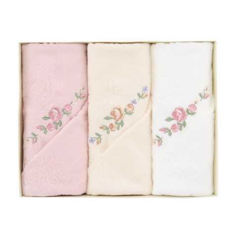 パレスローズ　フェイスタオル3Pセット（ホワイト・アイボリー・ピンク）