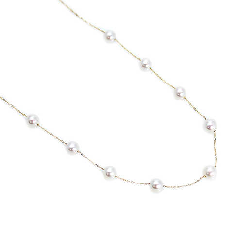 真珠 ネックレス パール ステーション 18金 イエローゴールド k18