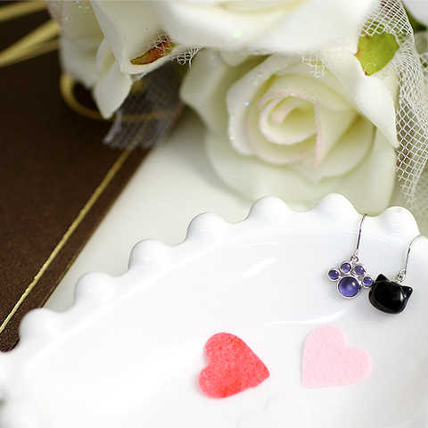 黒猫＆肉球 フックピアス K10ホワイトゴールド（K10WG）