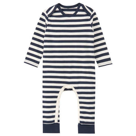 毎日のこども服オーガニックコットン混しましま長袖カバーオール（ベビー）