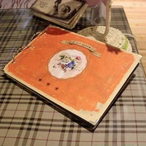 アンティーク風 フラワー柄 手作り用 オシャレな フォトアルバム (オレンジ)