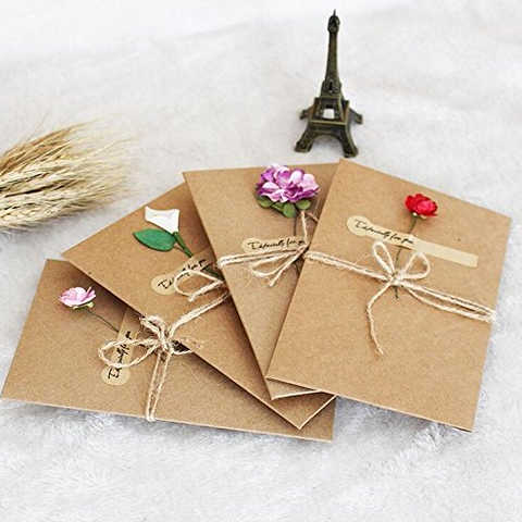 【9枚入り】Diealles メッセージカード お花付き クラフト製 フラワー グリーティング カード 封筒付き