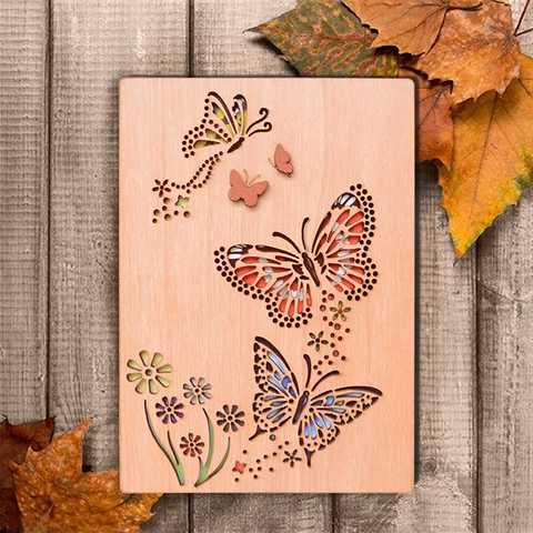 PETAFLOP メッセージカード 母の日 母へ 木製 挨拶 祝い カード 挨拶カード 誕生日 バースデーカード ハート蝶 かわいい 180302A