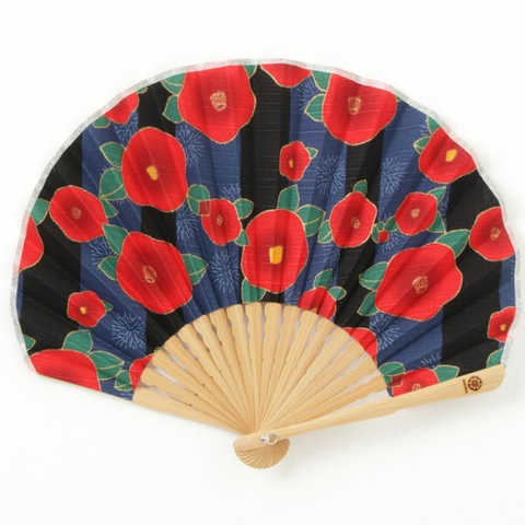 【カヤ】レトロ椿扇子 袋付き