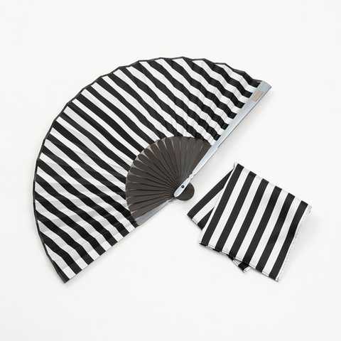 IZREEL 扇子＆チーフセット ストライプWH×BK