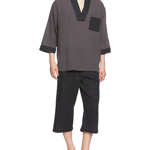 (タキヒヨー)Takihyo 紳士瓢箪柄の甚平風スウェットセット 371404001  ブラック L