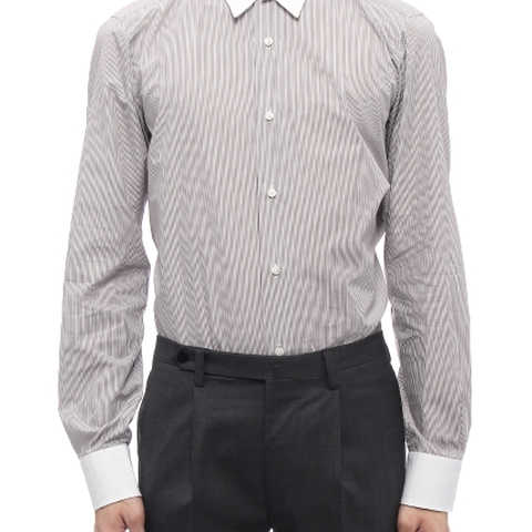 ストライプタブカラークレリックシャツ