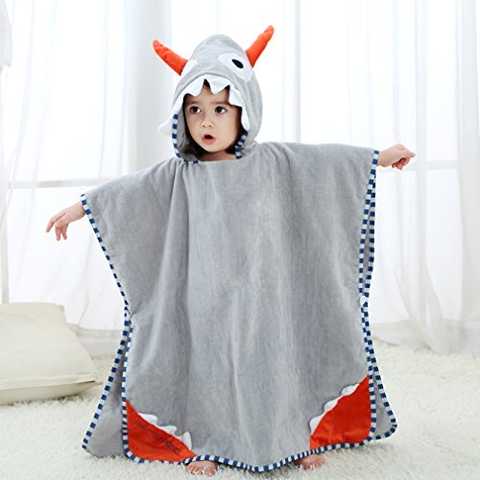 フード付き タオル キッズ バスタオル 動物柄 ポンチョ タオル ベビー (グレー)