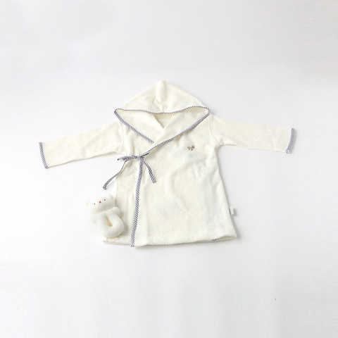 ベビーパイピングバスローブ&くまさんセット(ブルー)