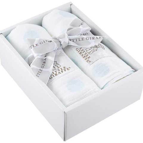 リトルジラフ Little Giraffe ガーゼブランケット 【正規代理店輸入】モスリンコレクション Dream Dot ガーゼケット2枚セットBOX入り(ブルー) lg0119-01