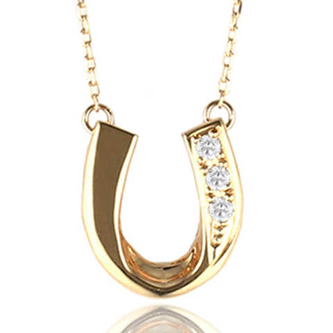(ビジュブティック) 馬蹄 ネックレス 18金 レディース K18 ダイヤモンド ゴールド 0.03ct ペンダント 華奢 シンプル (イエローゴールド)