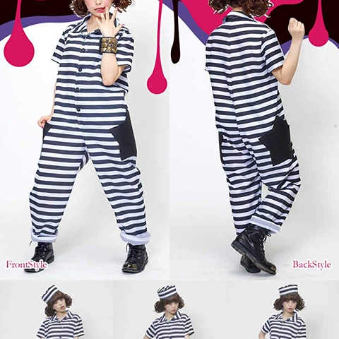 レディース 女の子 ポッププリズナー なりきり囚人コスチューム/衣装【jig3933】 ワンサイズ(155-165cm) ネイビーボーダー