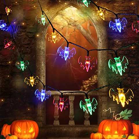 LeaTureソーラーパワーLEDストリングライト照明ライトシルバーワイヤーバルブカラー20ゴーストLEDライト、ハロウィン、クリスマス、結婚式、結婚式、店の装飾など (バット)