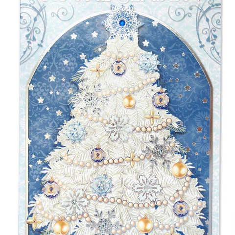 パンチスタジオ 【クリスマス】 立体 グリーティングカード 封筒セット Lサイズ (ツリー×ブルー×ホワイト) 74969