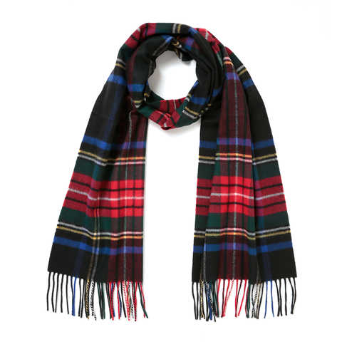 カシミア　タータンスカーフ　ブラック　スチュワート