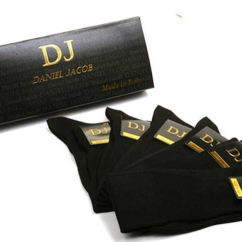 ダニエルジェイコブ(Daniel Jacob) 上質 紳士用 ビジネスソックス ブラック6足セット 膝丈 イタリア製 エジプト綿100%  ギフトボックス入り