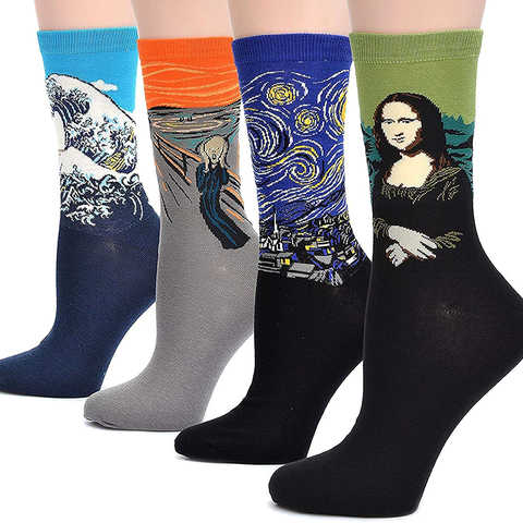 (コナミヤ) Konamiya レディース世界の名画模様靴下アートな靴下有名な絵画柄アートソックス 4足セット名画C-男女兼用