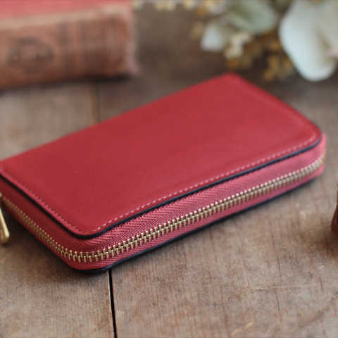 草木染革・茜[migaki] ×オイルレザー　コインケース